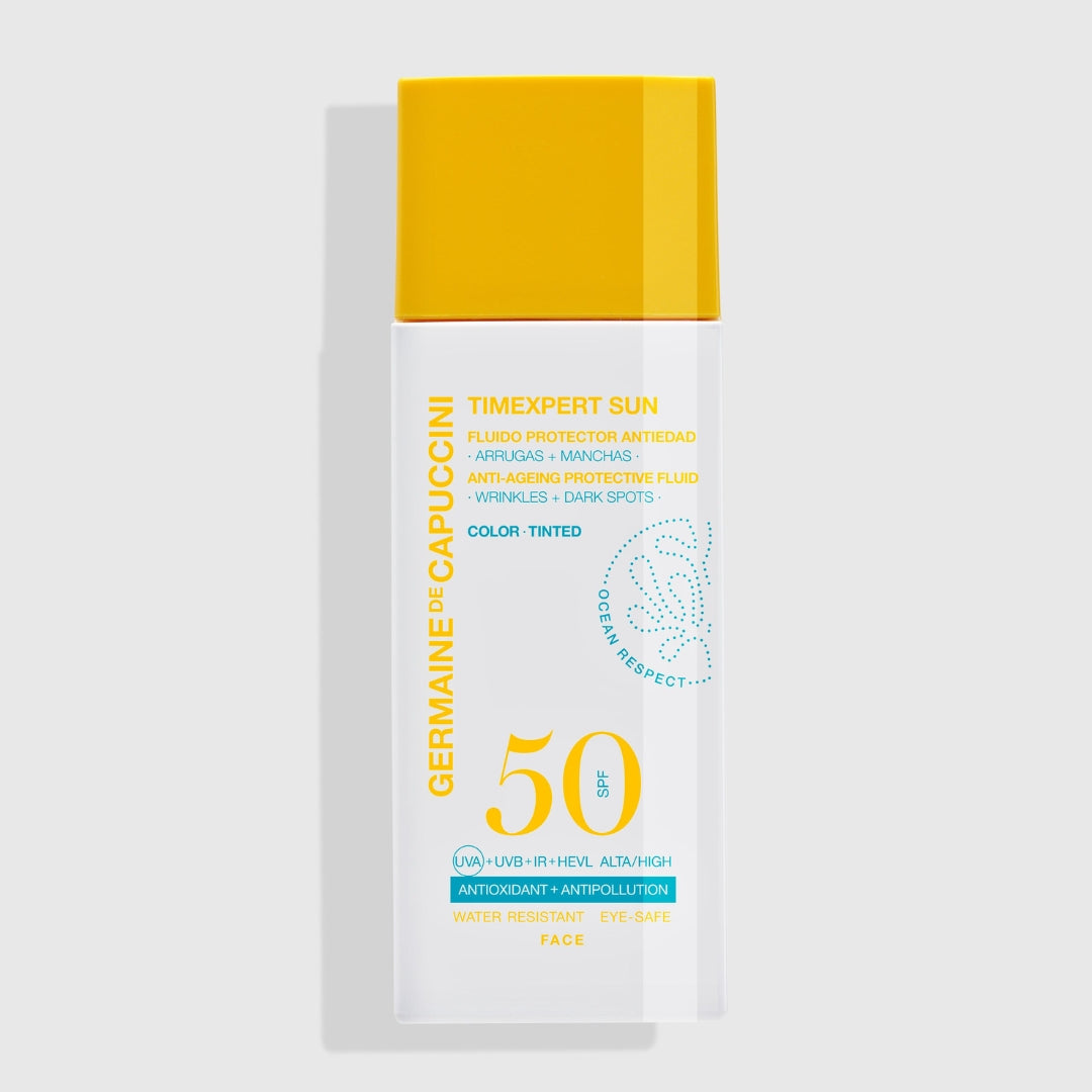Pack Fluido Protettivo Anti-invecchiamento SPF50+ con colore + Doposole & Necessaire | Timexpert Sole 